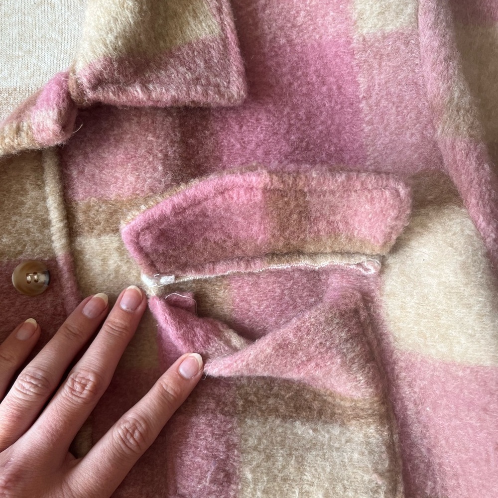 American Eagle Oversized Pink and Tan Plaid Shacket - Picture 5 of 6